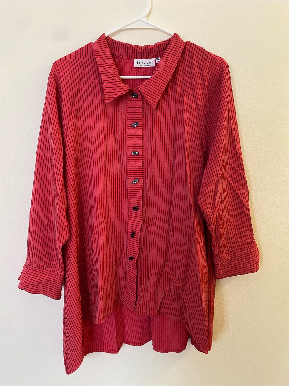 Habitat Red Striped Button-Front High-Low Tunic Shirt L